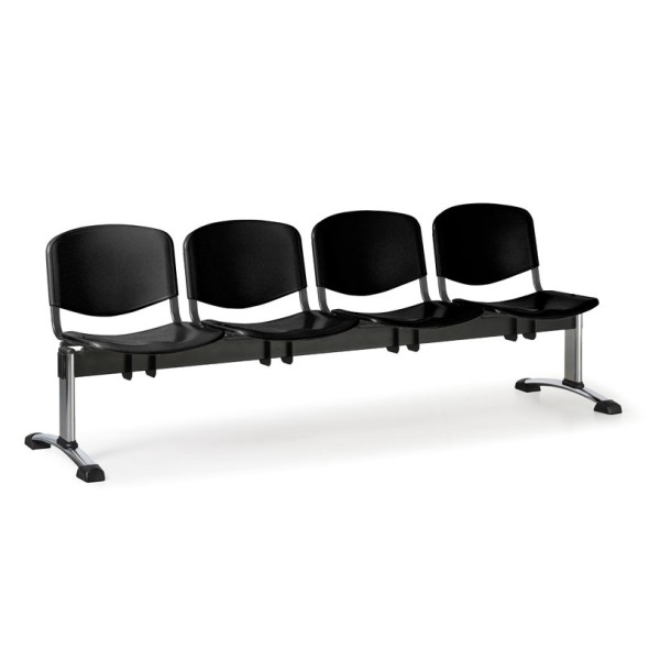 Plastová lavice do čakární ISO, 4-sedadlo, chróm, čierna, nohy