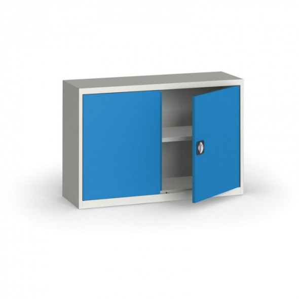 Plechová policová skriňa, 800 x 1200 x 400 mm, 1 police, sivá / modrá