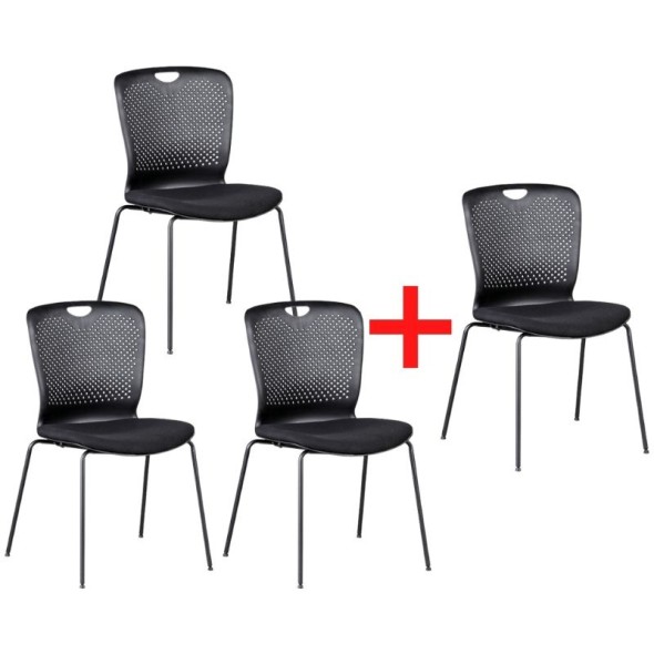 Plastová konferenčná stolička OPEN, čierna, 3+1 Zadarmo