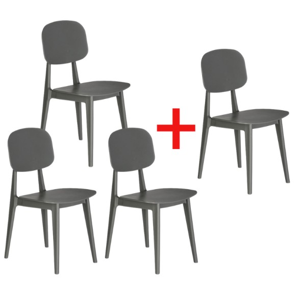 Plastová jedálenská stolička SIMPLY 3+1 ZADARMO, sivá