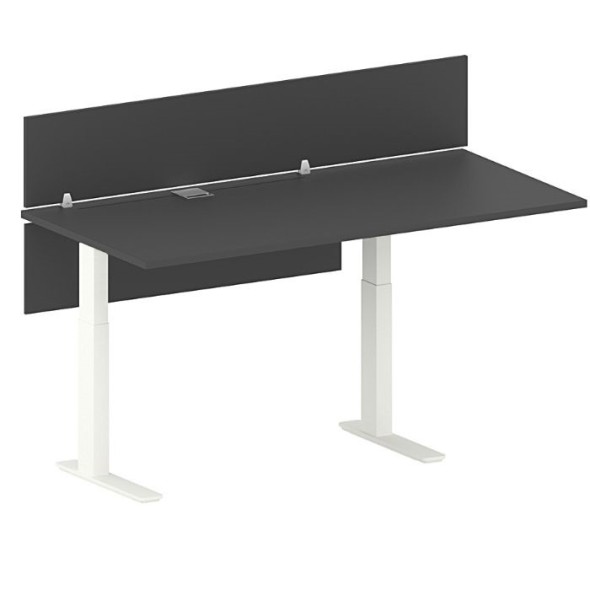 Výškovo nastaviteľný pracovný stôl FUTURE, 1700x800x735-1235 mm, s paravánom, biela/grafitová