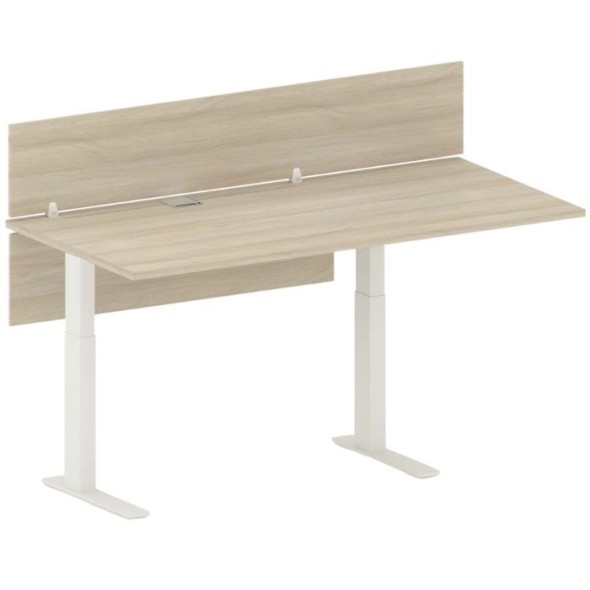 Výškovo nastaviteľný pracovný stôl FUTURE, 1700x800x735-1235 mm, s paravánom, biela/dub