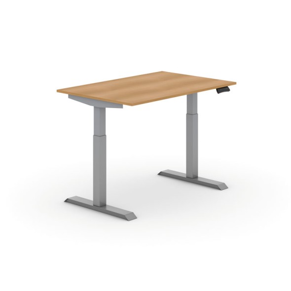 Výškovo nastaviteľný stôl, elektrický PRIMO ADAPT, 1200x800x735-1235 mm, buk, sivá podnož