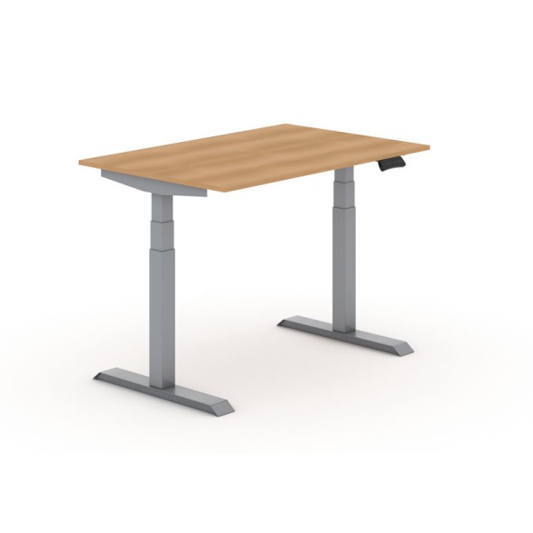 Výškovo nastaviteľný stôl, elektrický PRIMO ADAPT, 1200x800x625-1275 mm, buk, sivá podnož
