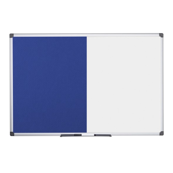 Popisovacia magnetická tabuľa a textilná nástenka, biela/modrá, 900 x 600 mm