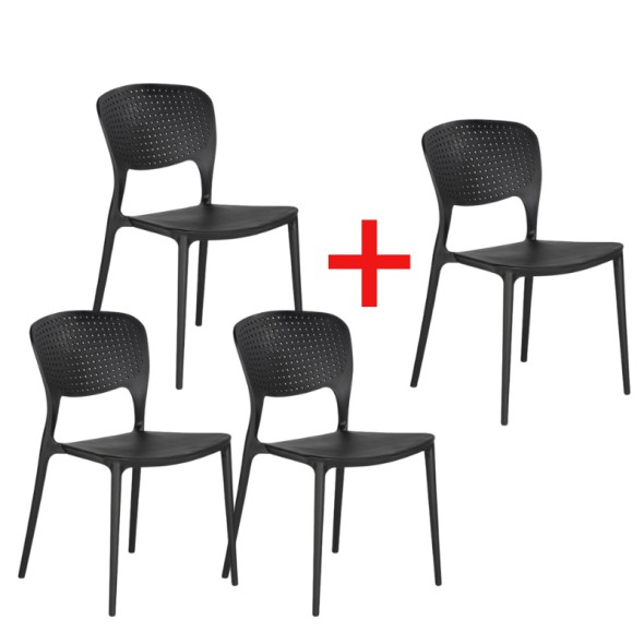 Plastová jedálenská stolička EASY II 3+1 ZADARMO, čierna