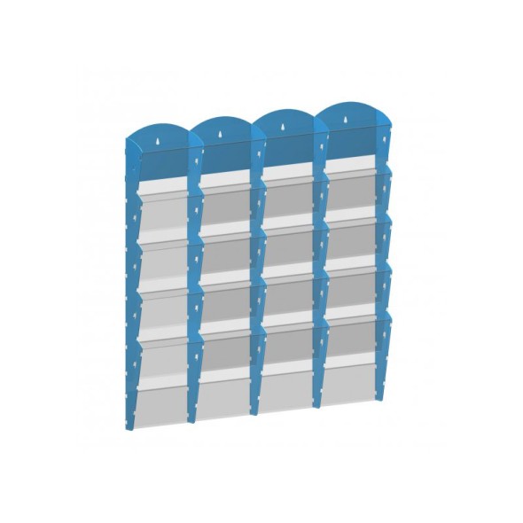 Nástenný plastový zásobník na prospekty - 4x5 A4, modrý