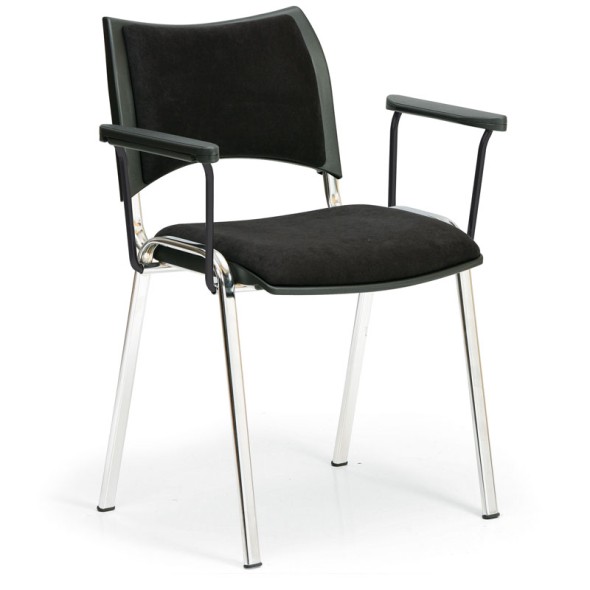 Konferenčná stolička SMART - chrómované nohy, s podpierkami rúk, čierna