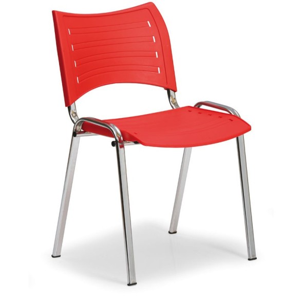 Plastová stolička SMART - chrómované nohy, červená