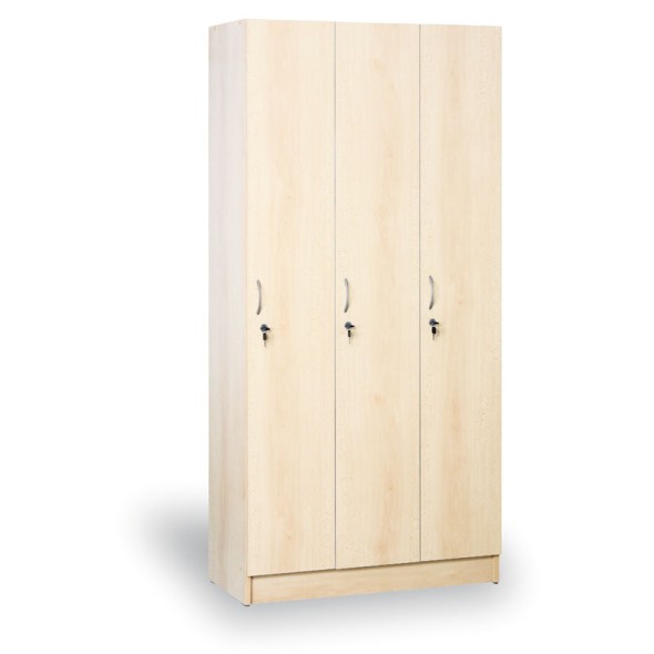 Drevená šatníková skrinka, 3 dvere, 1900x900x420 mm, breza