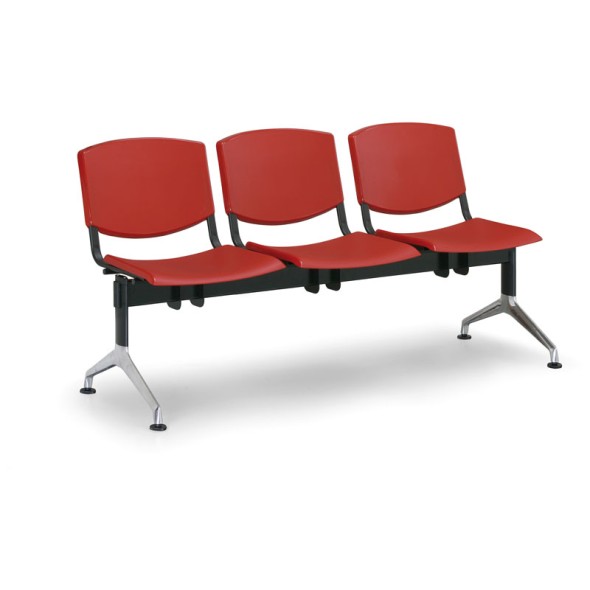Plastová lavice do čakární SMILE, 3-sedadlo, červená