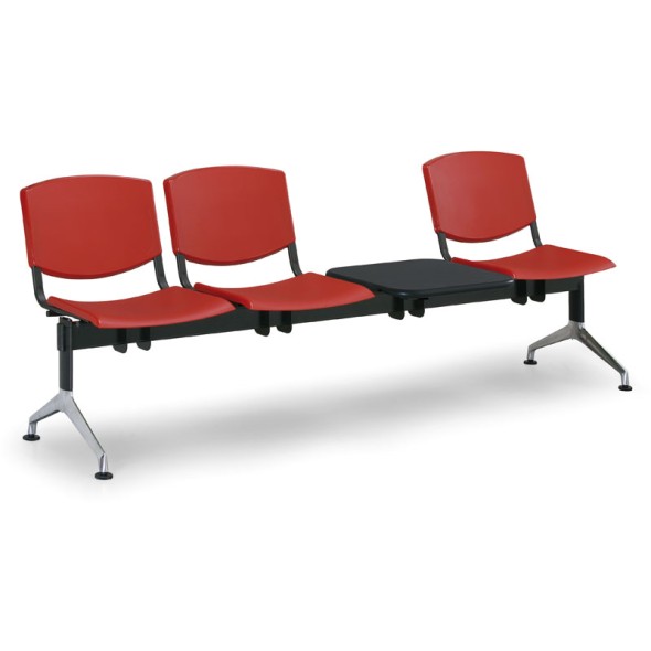 Plastová lavice do čakární SMILE, 3-sedadlo + stolík, červená