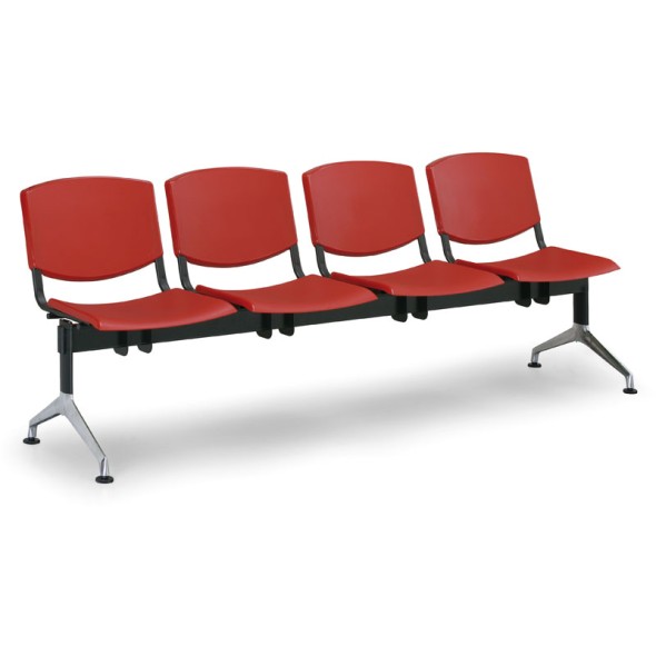 Plastová lavice do čakární SMILE, 4-sedadlo, červená