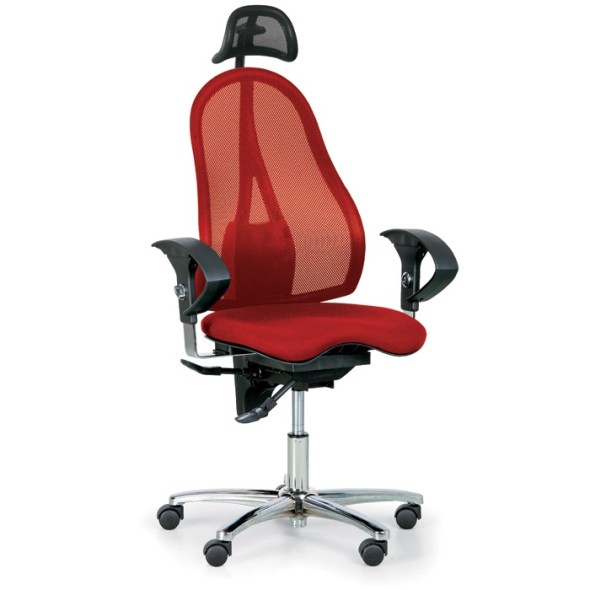 Zdravotní balanční kancelářská židle EXETER NET s opěrkou hlavy, červená
