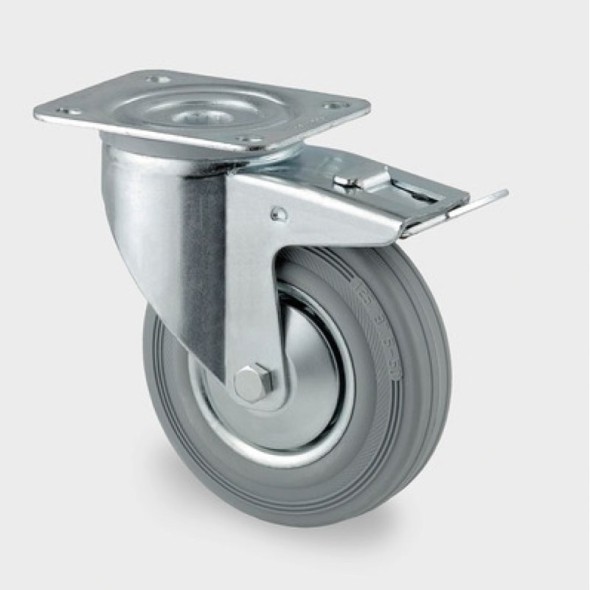 Transportní kolečko s krytem 100 mm, otočné s brzdou, šedá guma