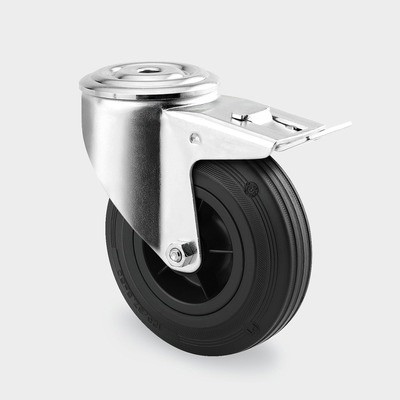 Transportní kolečko otočné s brzdou 100 mm, černá guma, středová díra