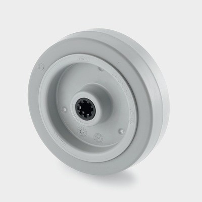 Samostatné kolo, plastový disk, šedá guma, 160 mm, válečkové ložisko