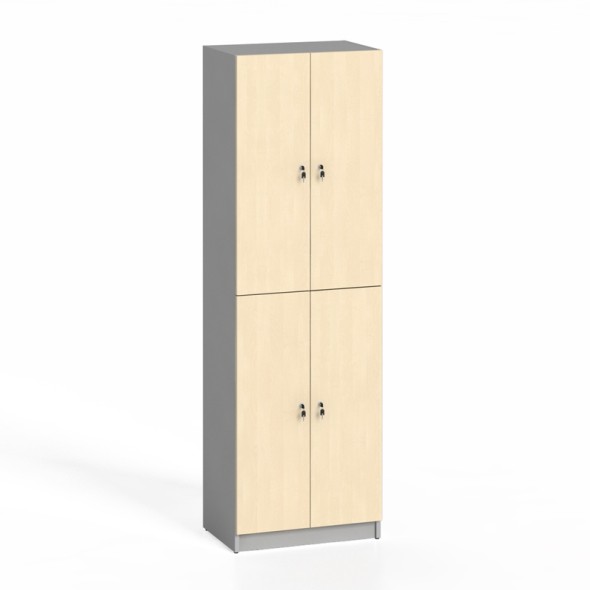 Dřevěná šatní skříňka, 4 dveře, cylindrický zámek, šedá / bříza