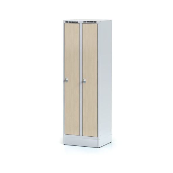 Šatní skříňka na soklu, 2-dveřová, laminované dveře bříza, cylindrický zámek