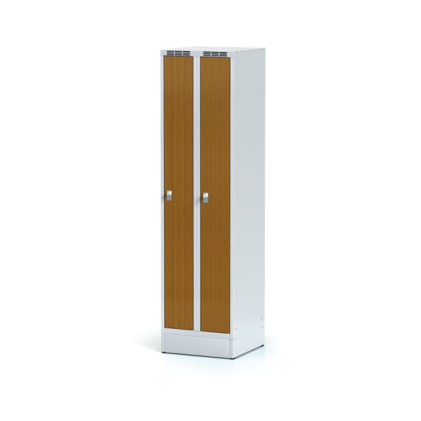 Šatní skříňka zúžená na soklu, 2-dveřová, laminované dveře třešeň, cylindrický zámek