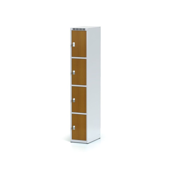 Šatní skříň, 4 boxy 300 mm, laminované dveře třešeň, cylindrický zámek