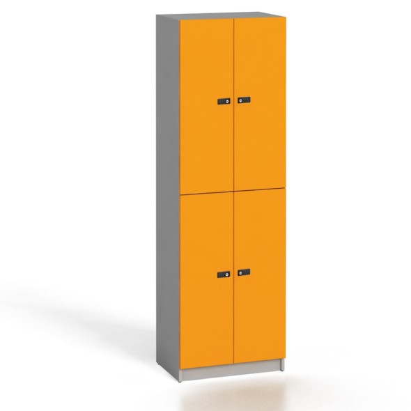 Dřevěná šatní skříňka s boxy, 4 boxy, kódový zámek, oranžová