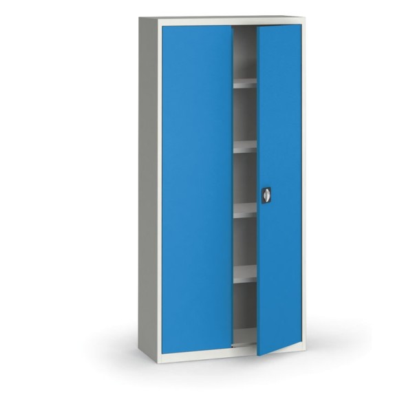 Plechová skříň, 1950x920x400 mm, 4 police, šedá/modrá