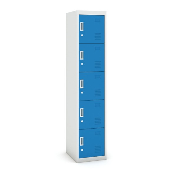 Pětidveřová skříňka, cylindrický zámek, 1800 x 380 x 450 mm, šedá/modrá