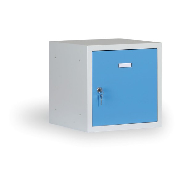 Šatní skříňka s uzamykatelným boxem 400x400x400 mm, modré dveře, cylindrický zámek, 3+1 ZDARMA
