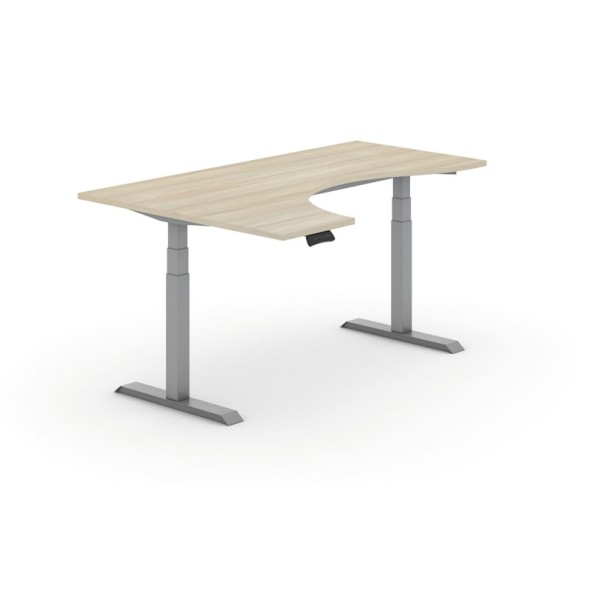 Výškově nastavitelný stůl PRIMO ADAPT, elektrický, 1800x1200x625-1275 mm, ergonomický levý, dub, šedá podnož