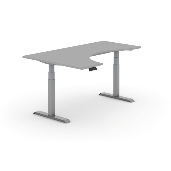 Výškově nastavitelný stůl PRIMO ADAPT, elektrický, 1800x1200x625-1275 mm, ergonomický levý, šedá, šedá podnož
