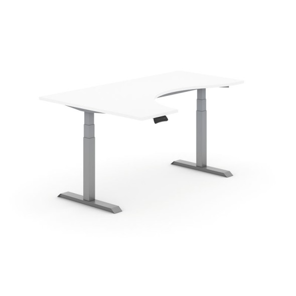 Výškově nastavitelný stůl PRIMO ADAPT, elektrický, 1800x1200x625-1275 mm, ergonomický levý, bílá, šedá podnož