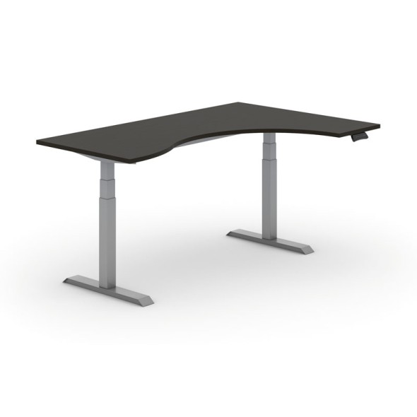Výškově nastavitelný stůl PRIMO ADAPT, elektrický, 1800x1200x625-1275 mm, ergonomický pravý, wenge, šedá podnož