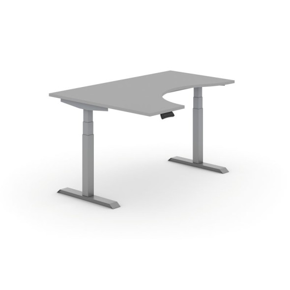 Výškově nastavitelný stůl PRIMO ADAPT, elektrický, 1600x1200x625-1275 mm, ergonomický levý, šedá, šedá podnož