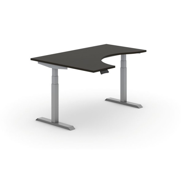 Výškově nastavitelný stůl PRIMO ADAPT, elektrický, 1600x1200x625-1275 mm, ergonomický levý, wenge, šedá podnož