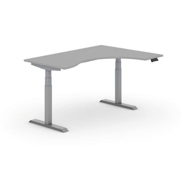 Výškově nastavitelný stůl PRIMO ADAPT, elektrický, 1600x1200x625-1275 mm, ergonomický pravý, šedá, šedá podnož