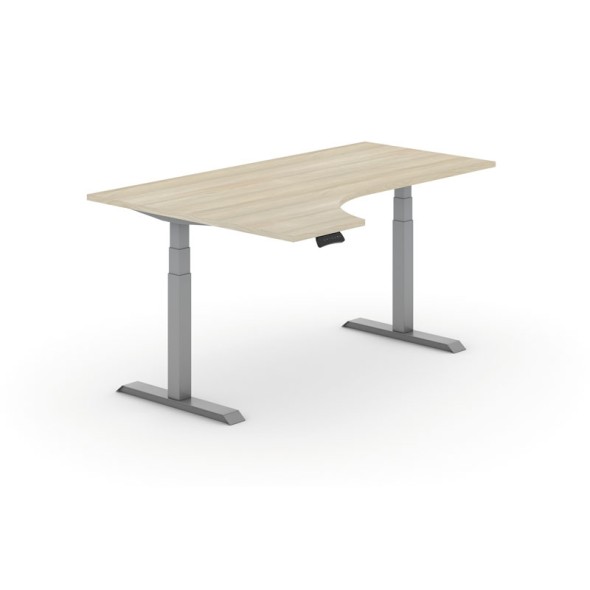 Výškově nastavitelný stůl PRIMO ADAPT, elektrický,1800x1200x625-1275 mm, ergonomický levý, dub, šedá podnož