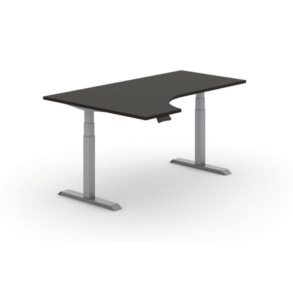 Výškově nastavitelný stůl PRIMO ADAPT, elektrický,1800x1200x625-1275 mm, ergonomický levý, wenge, šedá podnož