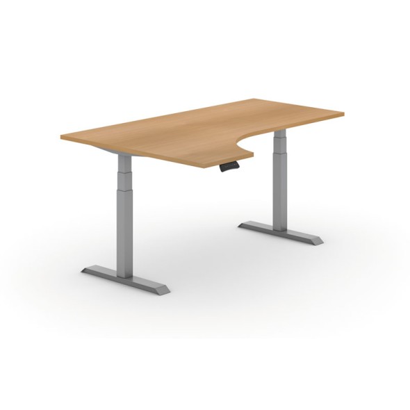 Výškově nastavitelný stůl PRIMO ADAPT, elektrický,1800x1200x625-1275 mm, ergonomický levý, buk, šedá podnož