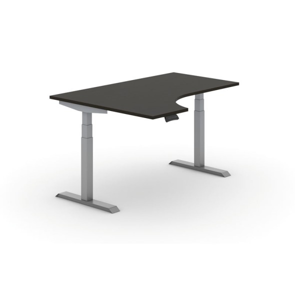 Výškově nastavitelný stůl PRIMO ADAPT, elektrický, 1600x1200X625-1275 mm, ergonomický levý, wenge, šedá podnož