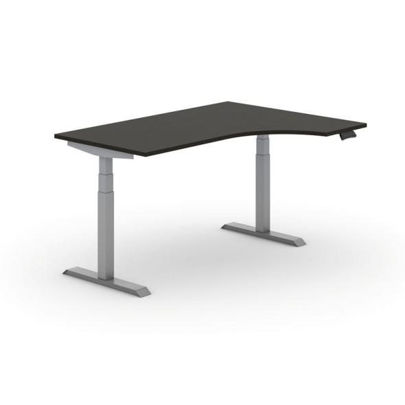 Výškově nastavitelný stůl PRIMO ADAPT, elektrický, 1600x1200x625-1275 mm, ergonomický pravý, wenge, šedá podnož