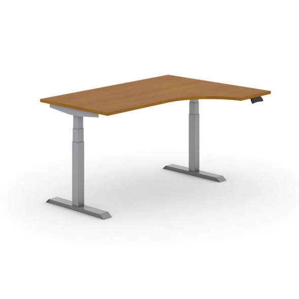Výškově nastavitelný stůl PRIMO ADAPT, elektrický, 1600x1200x625-1275 mm, ergonomický pravý, deska 1600x1200 mm, třešeň, šedá podnož