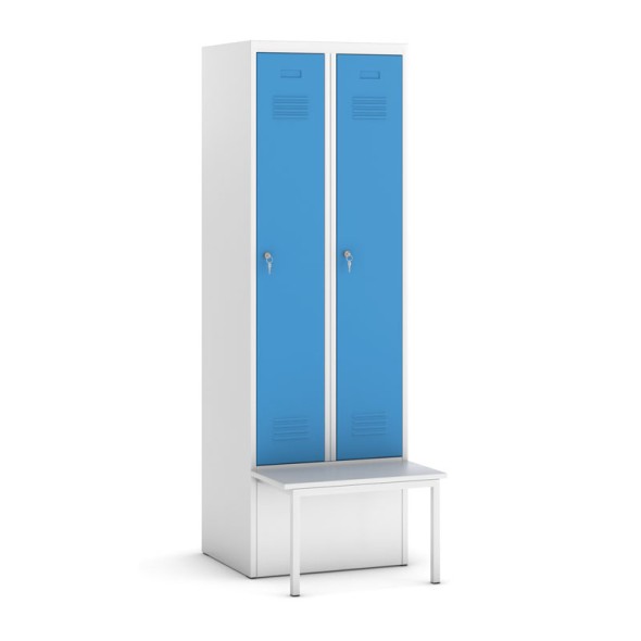 Šatní skříňka s lavičkou, modré dveře, cylindrický zámek
