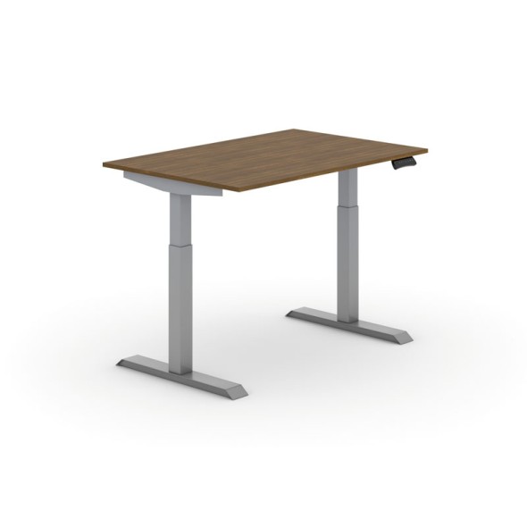 Výškově nastavitelný stůl PRIMO ADAPT, elektrický, 1200x800x735-1235 mm, ořech, šedá podnož