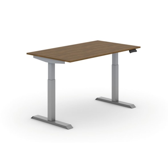 Výškově nastavitelný stůl PRIMO ADAPT, elektrický, 1400x800x735-1235 mm, ořech, šedá podnož
