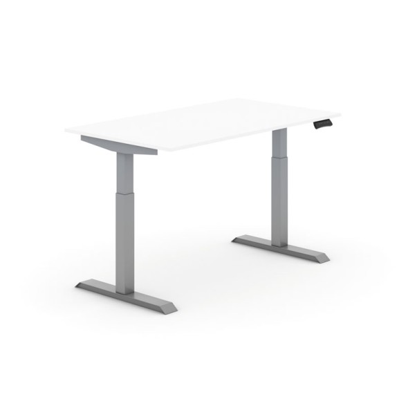 Výškově nastavitelný stůl PRIMO ADAPT, elektrický, 1400x800x735-1235 mm, bílá, šedá podnož