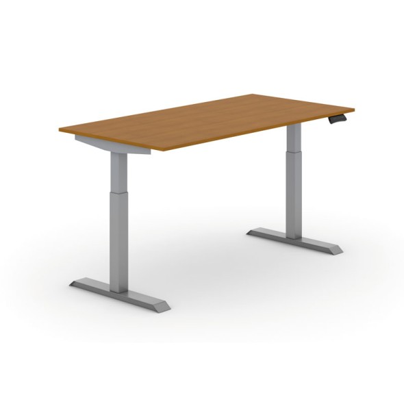 Výškově nastavitelný stůl PRIMO ADAPT, elektrický, 1600x800x735-1235 mm, třešeň, šedá podnož