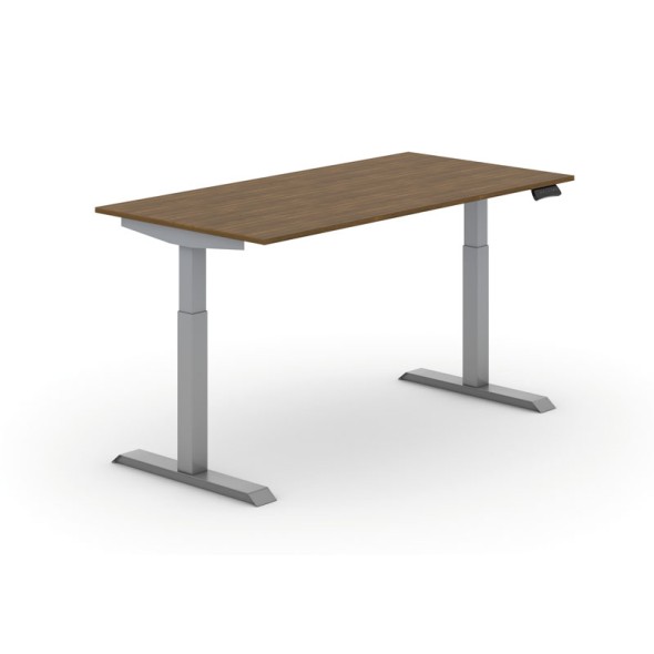 Výškově nastavitelný stůl PRIMO ADAPT, elektrický, 1600x800x735-1235 mm, ořech, šedá podnož