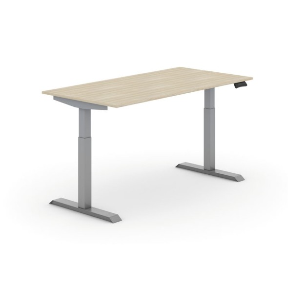 Výškově nastavitelný stůl PRIMO ADAPT, elektrický, 1600x800x735-1235 mm, dub, šedá podnož