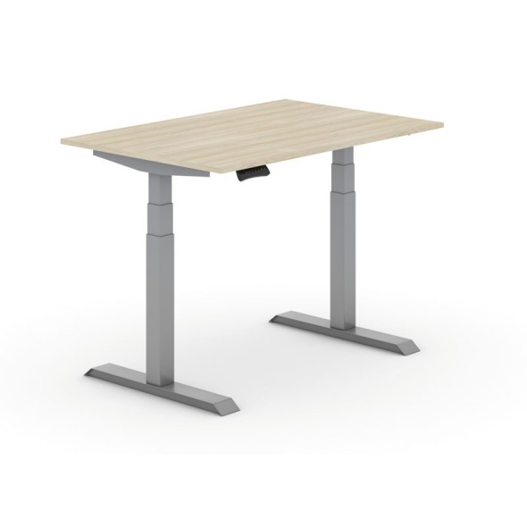 Výškově nastavitelný stůl PRIMO ADAPT, elektrický, 1200x800x625-1275 mm, dub, šedá podnož
